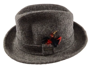 Sombrero de Colección Stetson Homburg Fedora 100% Lana Gris con Plumas Multicolor en Banda Foto 1 de 4