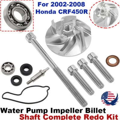 For Honda CRF450R Water Pump Impeller Billet Shaft Complete Redo Rebuild Kit Foto 1 de 4
