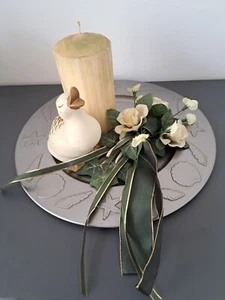 Deko Teller Schale Metall Silberfarben mit Kerze und Ente  - Bild 1 von 5