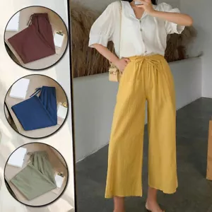Women Ladies Cotton Linen Baggy Wide Leg Pants Casual Trousers Plus Size Summer - Picture 1 of 58