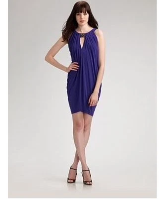 nuevo PVP $250 BCBG MAX AZRIA VESTIDO DRAPEADO PÚRPURA L 12 Foto 1 de 3