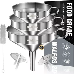 Stainless Steel Funnel, Walfos 3 Pack Kitchen Funnel with 2 Removable Strainer ＆ - Picture 1 of 7