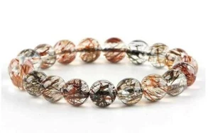 7-14mm Natural Black Gold Super Seven Rutilated Quartz Round Beads Bracelet AAAA - Picture 1 of 5