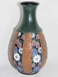 06J10 OLD ART DECO AMPHORA CCZECHOSLOVAKIA 1920 ENAMEL VASE - Picture 1 of 5