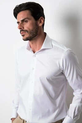 BARBA NAPOLI white cotton linen long sleeve button down shirt size 44 17 1/2 - Image 1 of 4