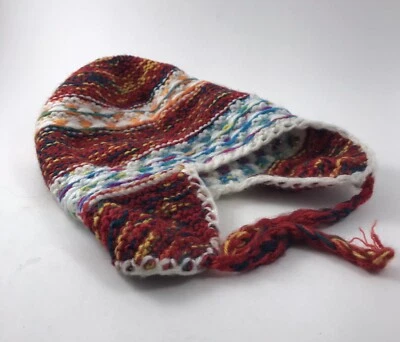 Gorro juvenil ganchillo a mano (hecho en Perú por locales) rojo azul sombrero de invierno Foto 1 de 3