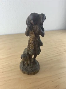 - Vintage handgeschnitzt Olivenholz Hirte Figur Holzbildhauer 2 Lämmer 8 Zoll groß - Bild 1 von 12