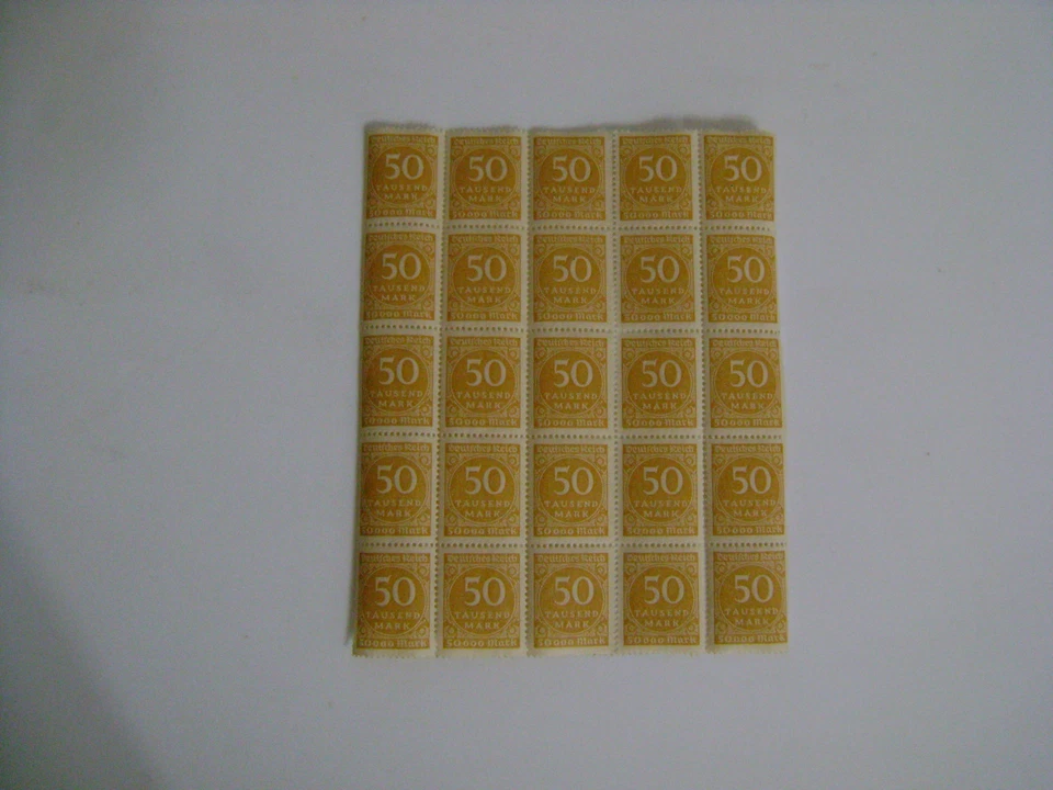 DEUTSCHES REICH 50 TAUSEND MARK  BLOCK OF 25 INFLATION STAMPS/GERMANY VTG UNUSED - Image 1 of 1