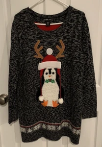 United States Sweaters Penguin with Antlers Gray/Black Sweater - 1X - Picture 1 of 4