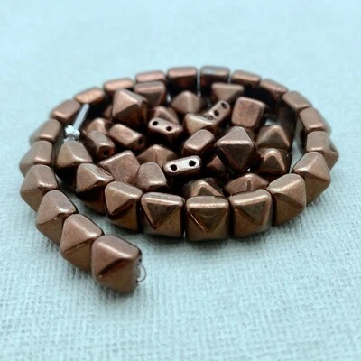Matte Finish Copper 2-Holed Pyramid Czech Glass Beads (8mm) (SCG46) - Image 1 of 4