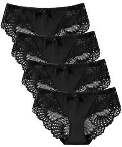 Panties Underwear Hipster Panties Sexy Lace Briefs for Women (4 Pack) (Black-... - Picture 1 of 6