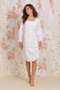 Nwt $74 EILEEN WEST Rose Dream Bouquet Cotton Rayon FLANNEL Waltz Nightgown XL - Picture 1 of 7