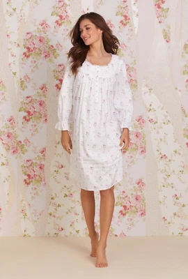Nwt $74 EILEEN WEST Rose Dream Bouquet Cotton Rayon FLANNEL Waltz Nightgown XL - Image 1 of 4