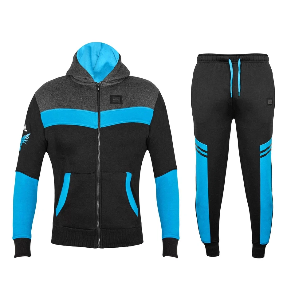 A2Z 4 KIDS® Kids Boys Black Tracksuit HNL Contrast Panelled Hooded Top & Jogging Bottoms