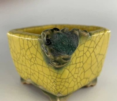Olla de rana Masashi Furumoto Bonsai Kusamono esmalte amarillo 2,5 pulgadas antigua Foto 1 de 4