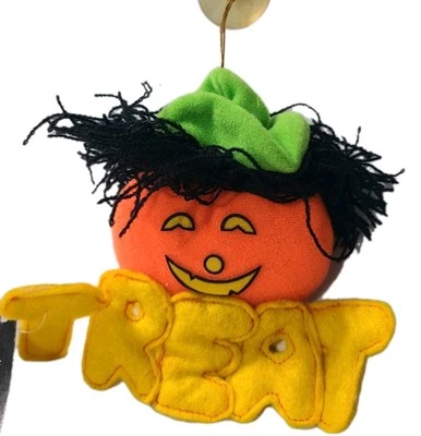 复古 90 年代南瓜 Jack-O-Lantern 万圣节 窗贴 吸盘 长毛绒 — 第 1/4 张图片