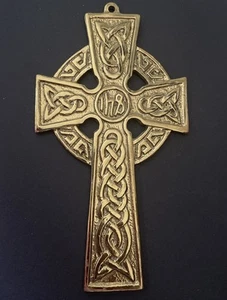 Celtic Wall Hanging Brass Cross Trinity Knot Design 7” Tall - Picture 1 of 4