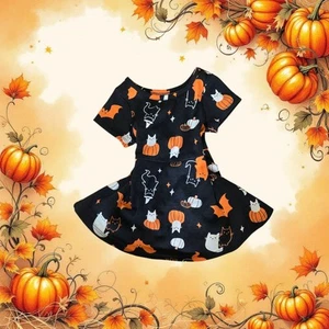 Cat & Jack Halloween Black Orange White Bats Pumpkins Dress 12 Mos Fits Doll - Picture 1 of 4