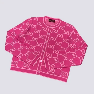 Cárdigan Suéter Gucci GG Monograma Algodón Jacquard Rosa Talla L Foto 1 de 4