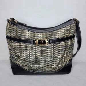 Etienne Aigner Black and Tan Jute Woven Shoulder Bag in Excellent Condition! - Picture 1 of 11