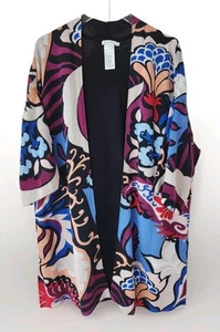 Chicos Open Cardigan Size 4 XXL 20 Short Sleeve Bold Floral Print Blue Peach - Picture 1 of 9
