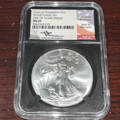 Moneda escasa firmada por Mercanti 2015 P American Silver Eagle NGC MS69 Foto 1 de 4
