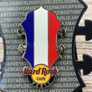Hard Rock Cafe Paris Guitar Headstock Flag Pin Collectible France On Card - Picture 1 of 5