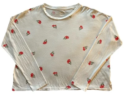 🌹Victoria's Secret розовый длинным рукавом укороченный верхний белый/красный розы размер M - Изображение 1 из 4