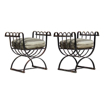 Pair of 1970s Italian Tuscan Savonarola Chairs - Vintage Iron Frame Seating - Image 1 of 4
