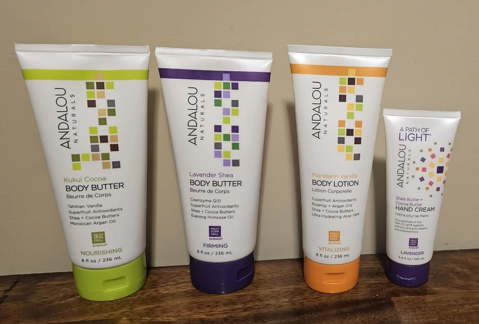 Lote de 4 mantequillas corporales, loción corporal y crema de manos Andalou Naturals Foto 1 de 1