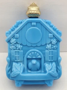 Vintage 70’s Avon Enchanted Hours Cuckoo Clock Blue Milk Glass Cologne Bottle - Picture 1 of 24