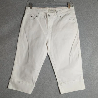Levi's 515 White Denim Capri Pants Womens Sz 8P Cropped Jeans cuffed hem coastal - Image 1 of 4
