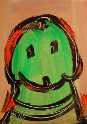 CÃO VERDE ASSINADO Pintura a óleo original sobre tela IMPRESSIONISTA I2RGR4 - Imagem 1 de 4