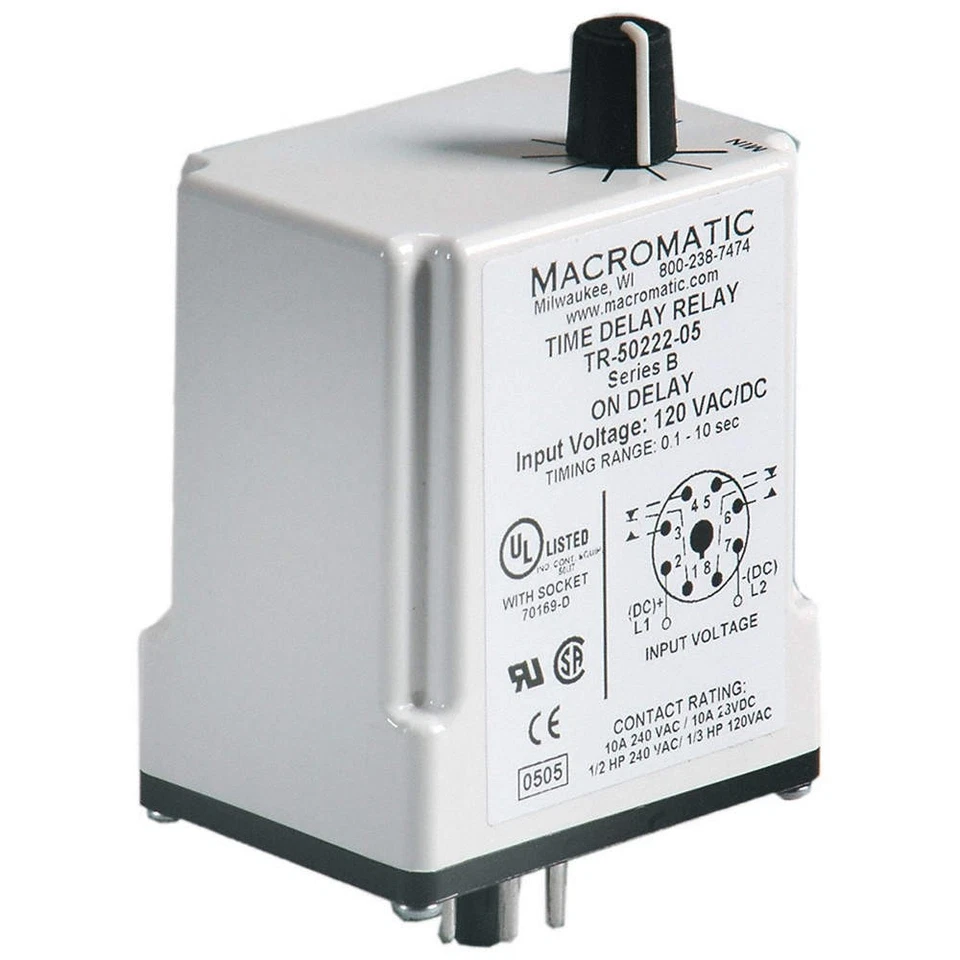 MACROMATIC TR-50222-04 SinFunTimeDelayRelay, 120VAC/DC, 8Pins 23NU78 - Image 1 of 1