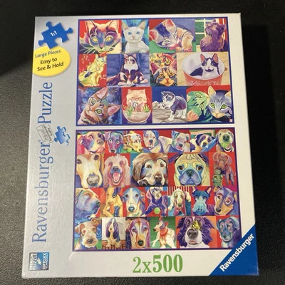 Rompecabezas grandes Hello Kitty Kat Doggie 2 x 500 PC nuevos Ravensburger 20x27 804498 Foto 1 de 4