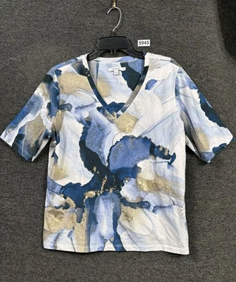 Chico's Foil Ocean V 领肘袖 T 恤女式 3 码 US XL 多色  — 第 1/4 张图片