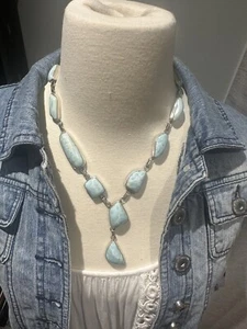 14 Stone Larimar Lariat Handmade Necklace In Sterling Silver  - Picture 1 of 10