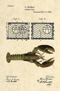 Lobster Trap Antique Vintage Patent Art Print- Antique Vintage Maine Seafood 857 - Picture 1 of 2