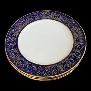 Set of 4 Noritake Noblesse 7902 Cobalt & Gold Dinner Plates EXCELLENT - Picture 1 of 3