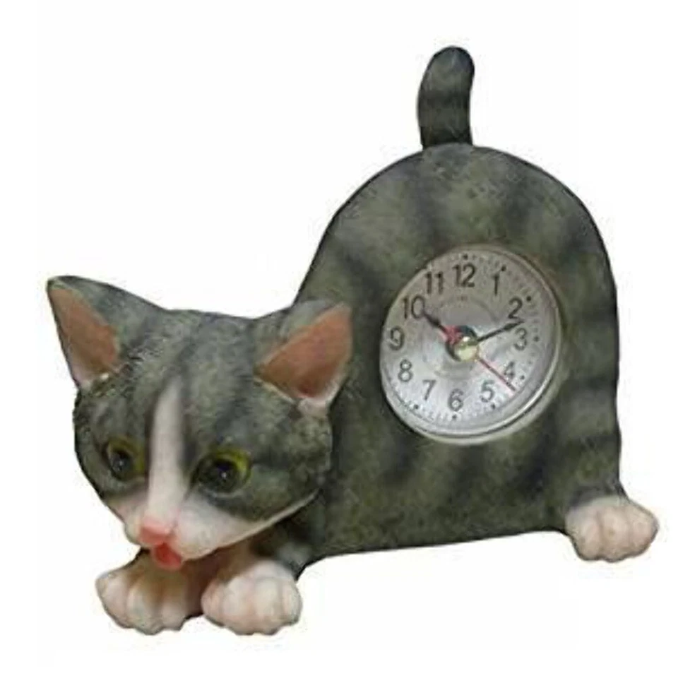 A.I.E. ART INTERNATIONAL ENTERPRISES Gray Tabby Wagging Tails Cat Clock - 6"W x 5"H