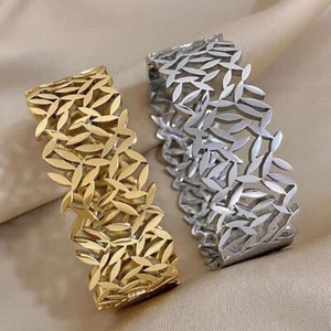 20mm breite Frau 18k vergoldetes Hohlblatt Manschettenarmband Armreif - Bild 1 von 7