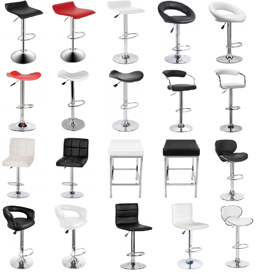 New PU PVC Leather Bar Stools Kitchen Chair Black White Red Free Postage - image 1 of 2
