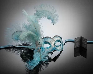 original venezianische Maske Augenmaske mit Federn Karneval Maskenball Fasching - Bild 1 von 1