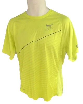 New NIKE RUN Mens DriFit Stay Cool Ventilated Gym Top Shirt Lemon Zest M - Image 1 of 2