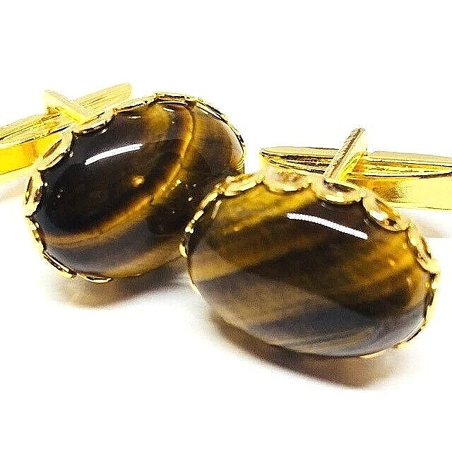 Gemelos festoneados de rodio dorado ojo de tigre, ¡con caja de regalo! Foto 1 de 4