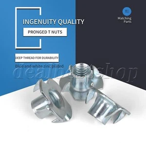 4 Pcs Iron Pronged T Connectors for Woodworking Projects Blue-White Zinc 15mm - Picture 1 of 6