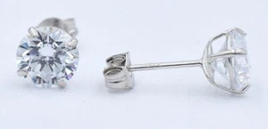 LAB CREATED 2.48 Cts WHITE SAPPHIRE STUD EARRINGS 14k WHITE GOLD - NWT - Picture 1 of 5