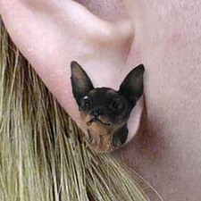 Miniature Pinscher Tan and Black Tiny One Dog Head Post Earrings Jewelry
