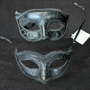 New Black Couple Mask Mardi Gras Venetian Halloween Ball Prom Masquerade Mask - Picture 1 of 5