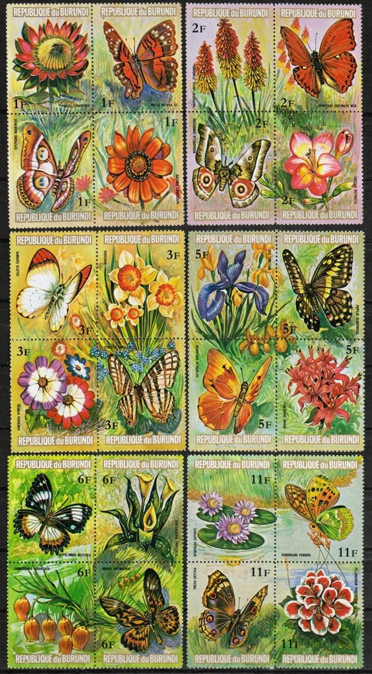 Sello Burundi 435-440 - Mariposas y flores Foto 1 de 1